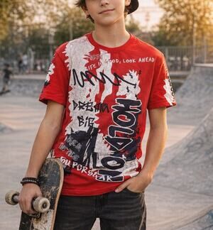 FWRD Denim Graphic T Shirt Youth L 14-16 Red Dream Big Graffiti Streetwear